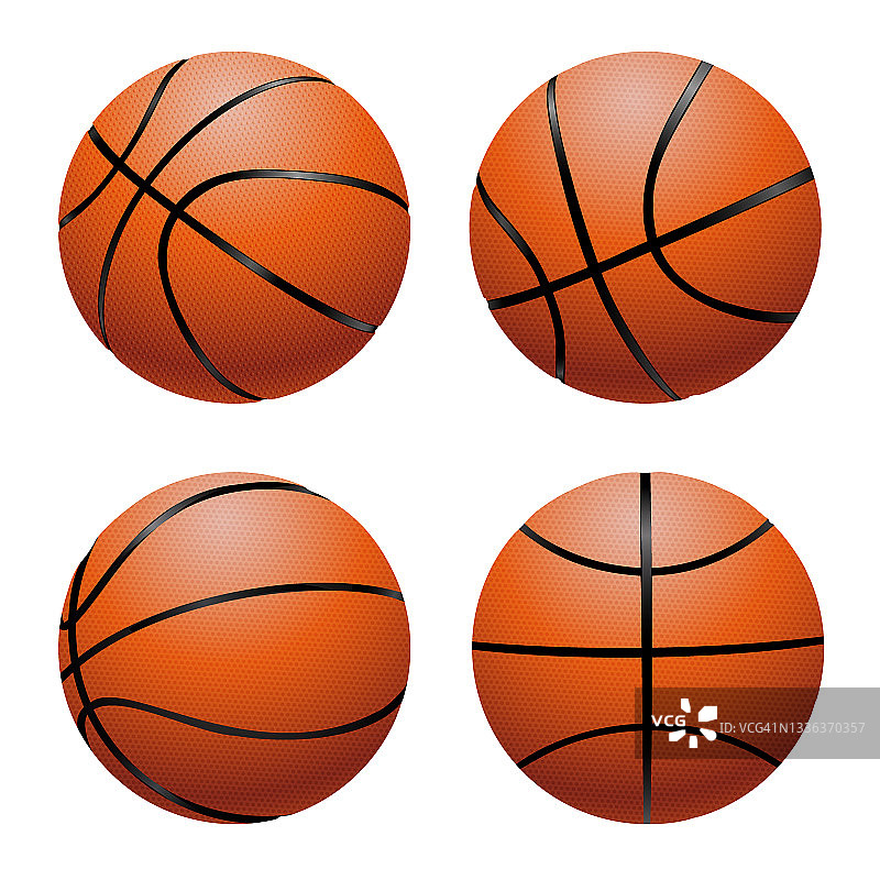 矢量现实篮球在不同的观点。带有纹理和阴影的运动设备EPS10图片素材