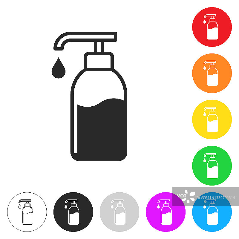 洗手液。按钮上不同颜色的平面图标图片素材