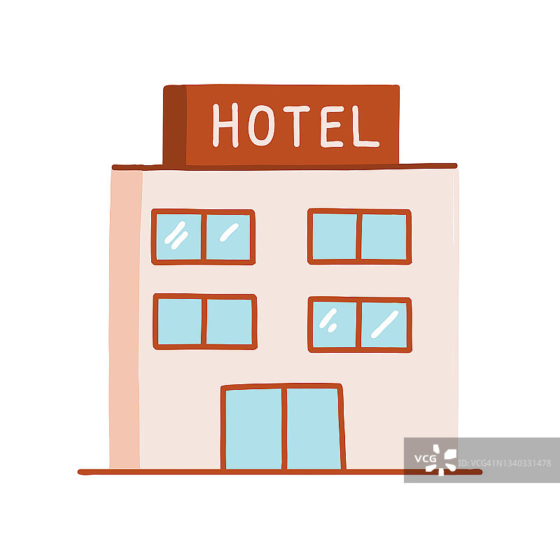 酒店卡通风格图标。彩色符号矢量插图图片素材