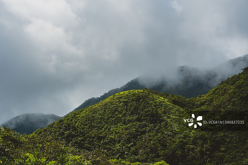 热带雨林中的山和云的景观图片素材