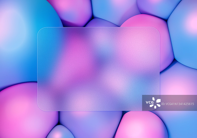 基于抽象三维混沌球体的磨砂玻璃框架绘制几何悬浮背景。极简主义紫蓝蝇新形态玻璃形态背景图片素材