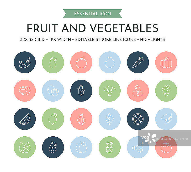 水果和蔬菜细线图标收集图片素材