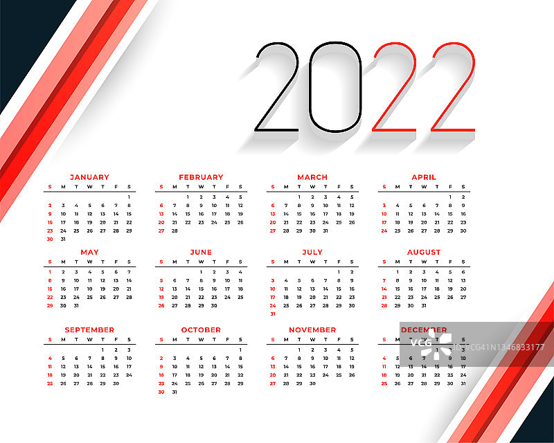 2022年新年时尚红色挂历设计模板图片素材