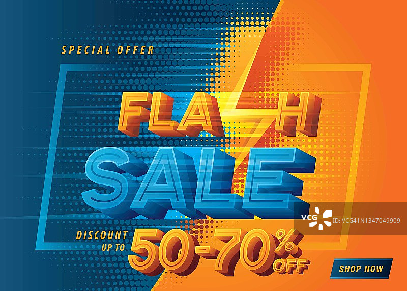 FLash促销横幅模板设计特别优惠折扣高达50-70%，购物横幅图片素材