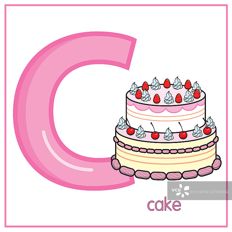 矢量插图的蛋糕与字母C大写字母或大写字母为儿童学习实践ABC图片素材