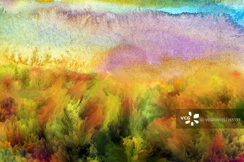 夏日草甸，水彩画图片素材