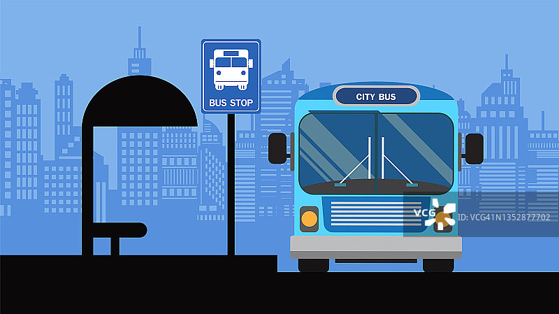 巴士站城市景观，巴士站标志，交通矢量插图图片素材
