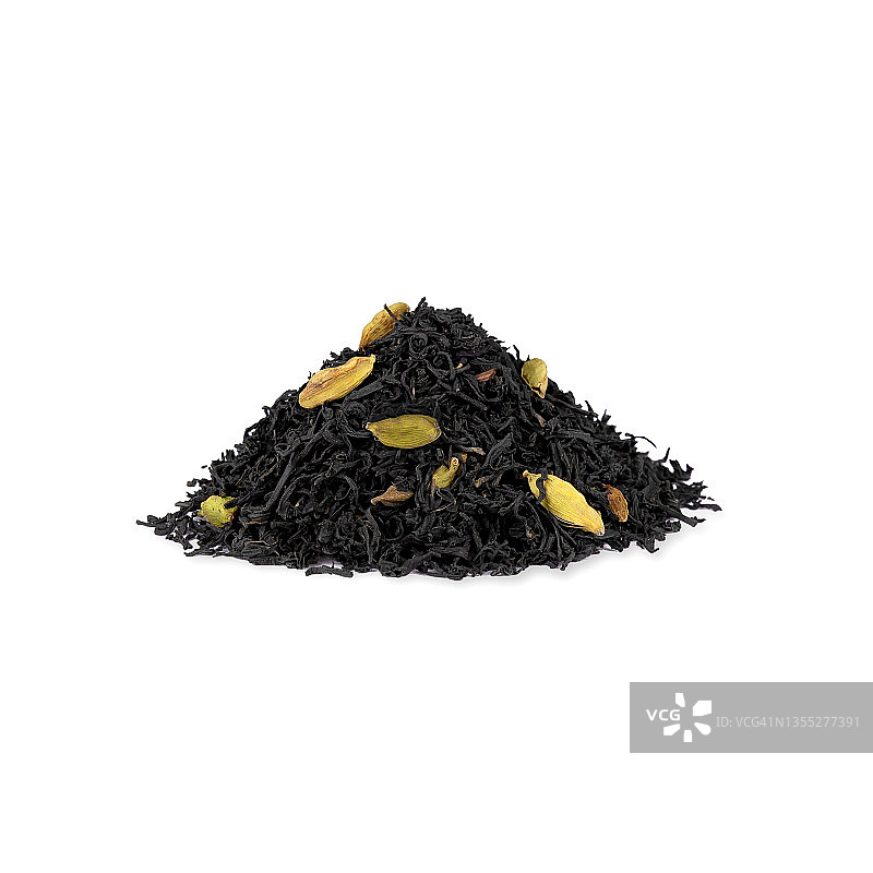 黑色混合麻辣茶堆孤立在白色背景图片素材