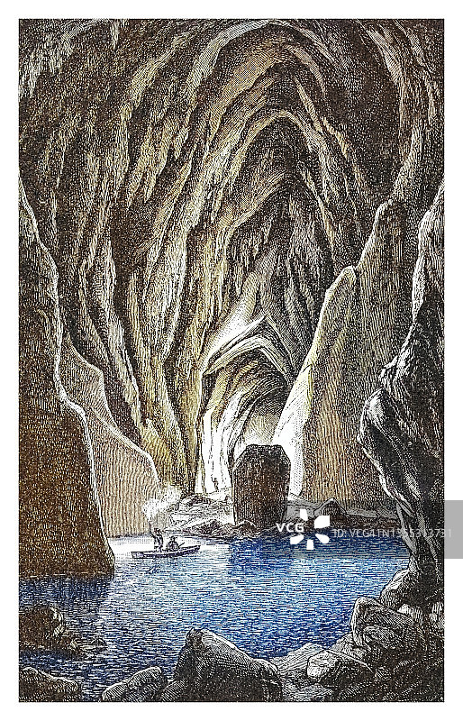 古老的雕刻插图Škocjan洞穴，瑞卡河，斯洛文尼亚图片素材