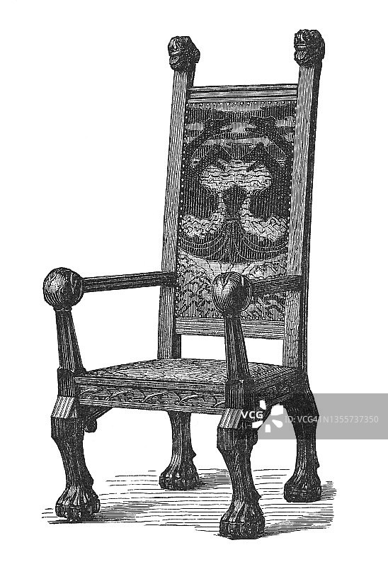 老雕刻插图的家具，新艺术时期-诺迪斯风格的扶手椅沃尔特鲁道夫Leistikow图片素材