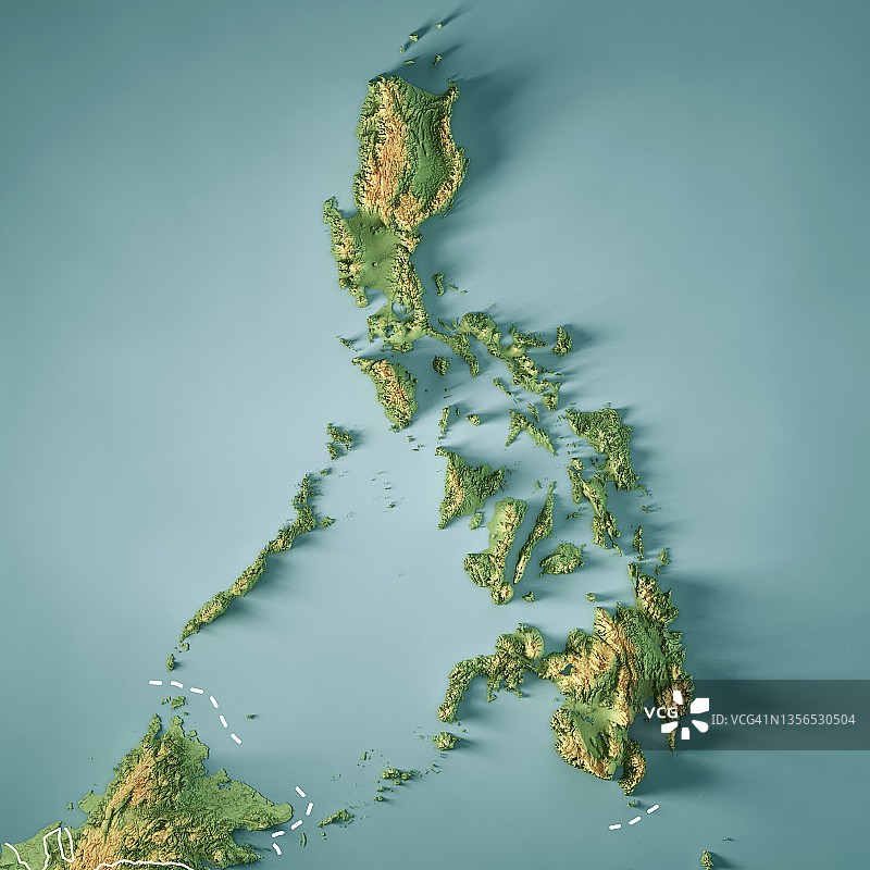 菲律宾3D渲染地形图颜色边界图片素材
