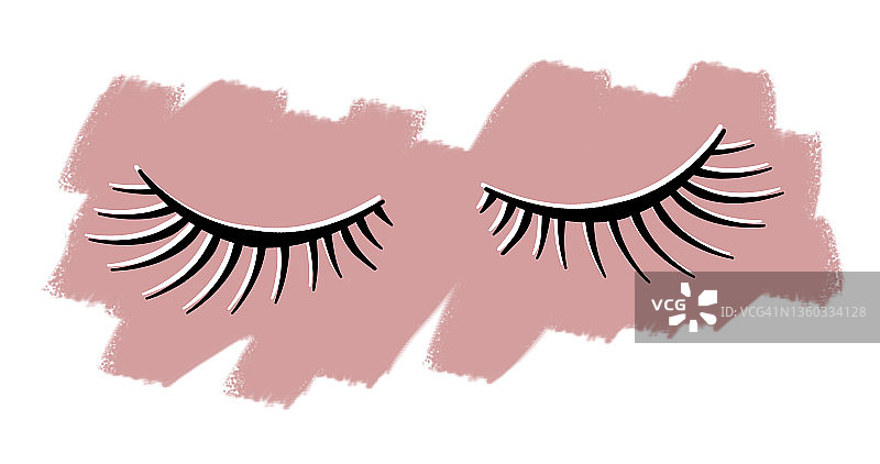 线条艺术黑色假睫毛在粉红色的背景图片素材