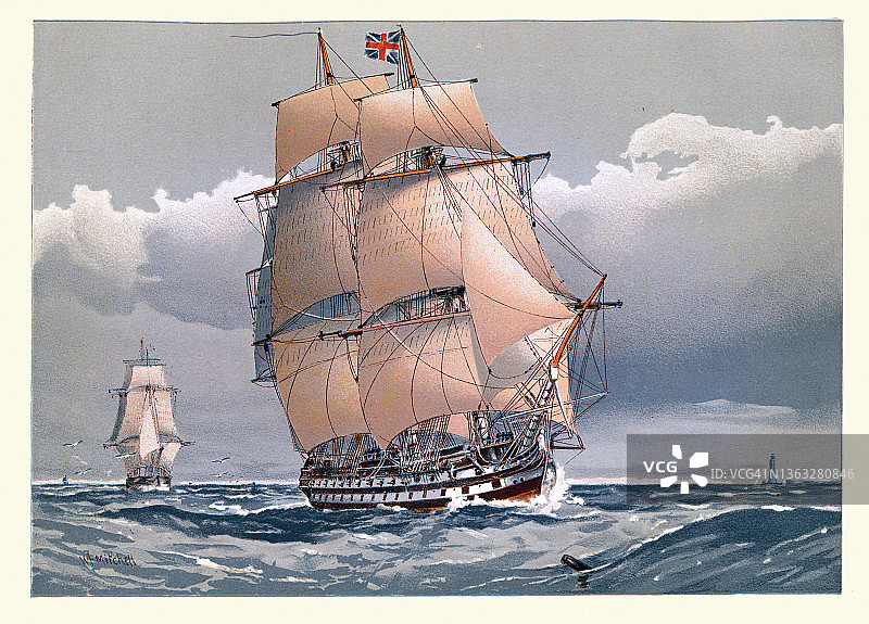 英国皇家海军军舰，74炮舰线，1794年，18世纪末图片素材