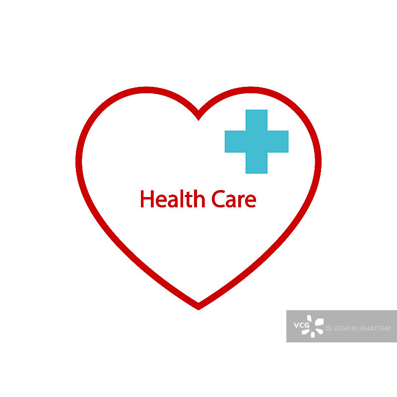 心的图标。医疗保健。医疗保健设计的形式是一颗象征红心和一个刻有铭文的十字。向量创作插图。图片素材