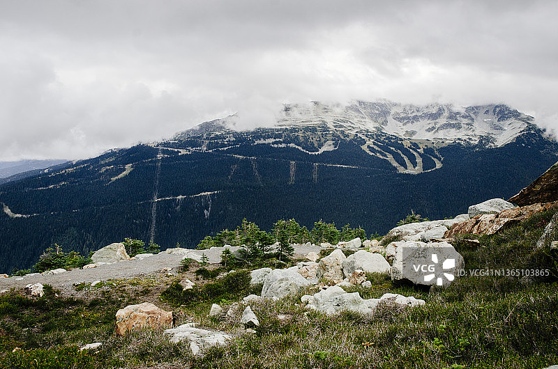 加拿大惠斯勒山顶的高山徒步旅行路线图片素材