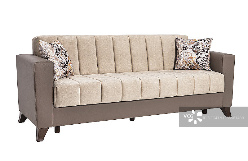 棕色沙发与枕头孤立在白色背景图片素材