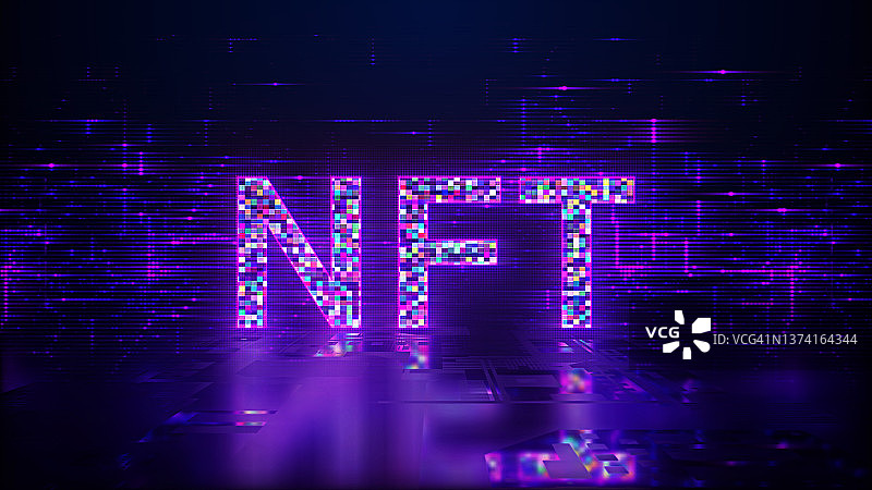 NFT文本空间未来背景，未来数字技术不可替代令牌抽象背景3d渲染图片素材