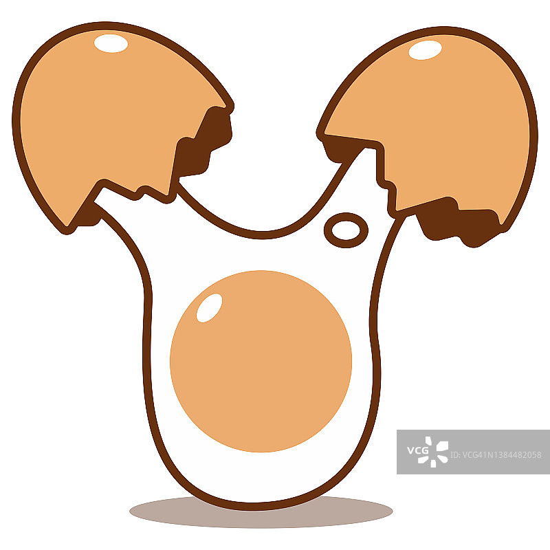 破碎的鸡蛋矢量卡通插图孤立在一个白色的背景。图片素材