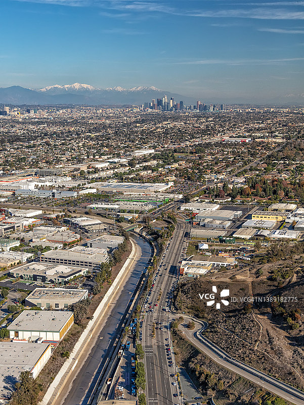 加利福尼亚州洛杉矶市河流防洪空中保护图片素材