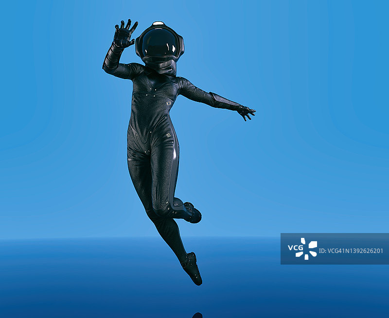 女宇航员的形象是前面的蓝色背景。图片素材