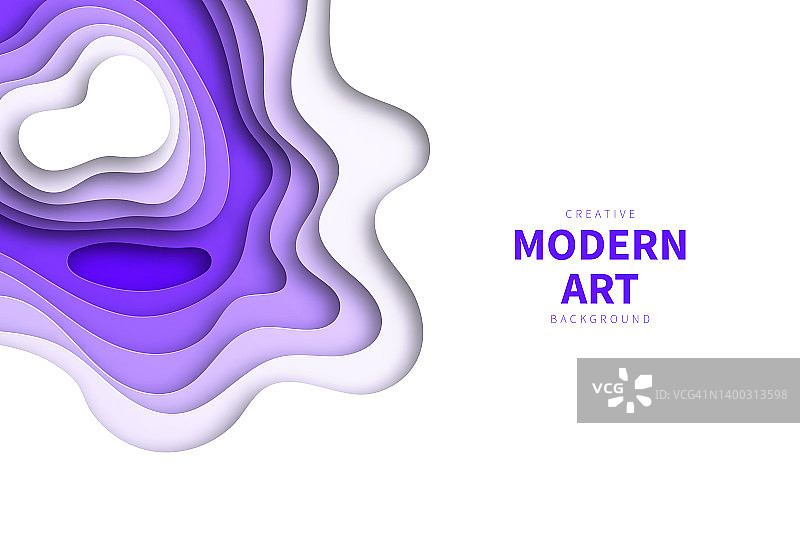 剪纸背景-紫色抽象波浪形状-新潮的3D设计图片素材