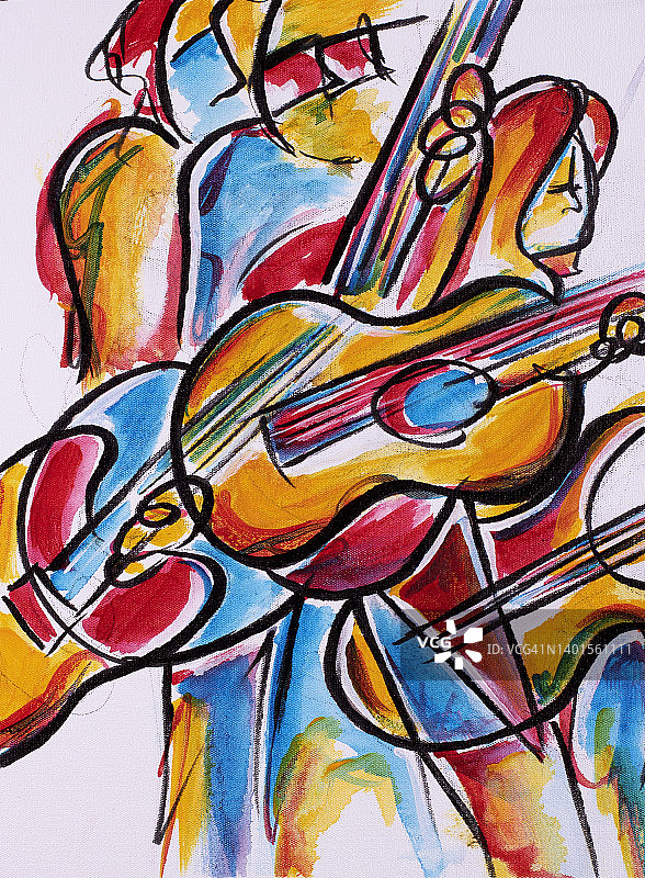 吉他演奏者的彩色抽象画图片素材