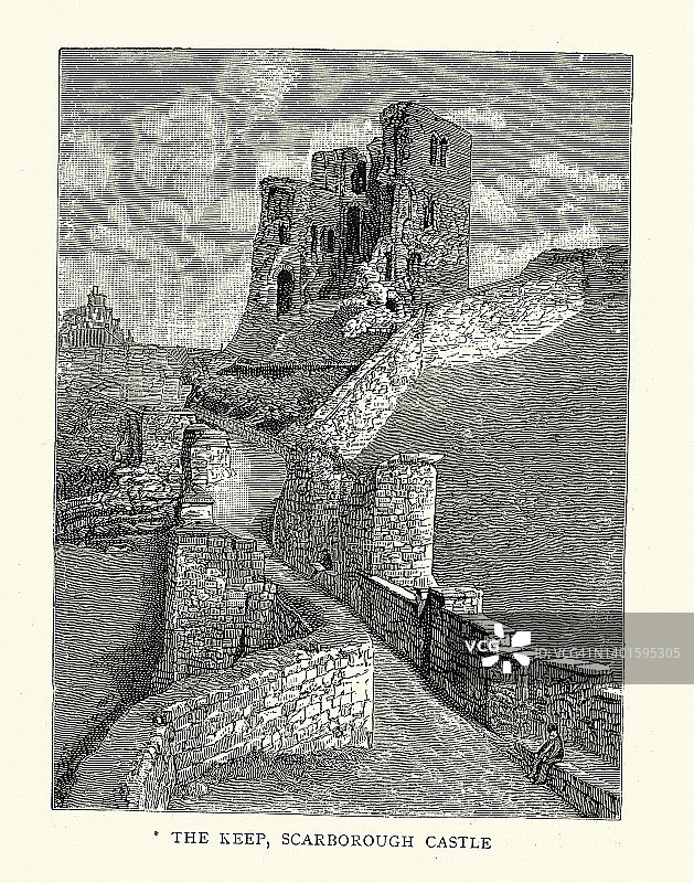 19世纪，北约克郡，斯卡伯勒城堡的废墟图片素材