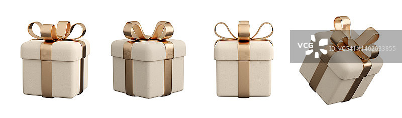 现实礼盒与黄金丝带蝴蝶结。图片素材