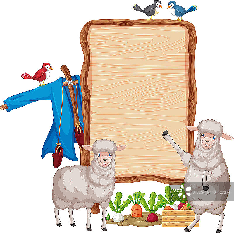 羊与木制标志横幅图片素材