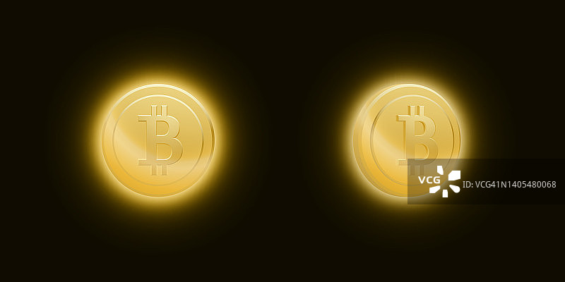 一套黄金比特币代币。电子黄金cryptocurrency图片素材