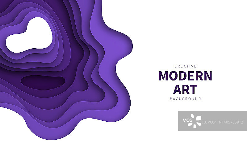 剪纸背景-紫色抽象波浪形状-新潮的3D设计图片素材