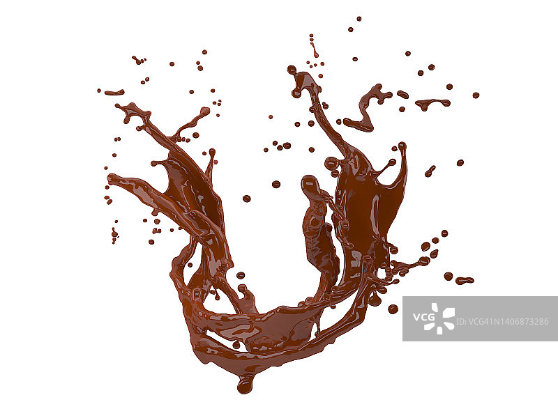 3d插图的巧克力溅在白色背景与剪切路径图片素材