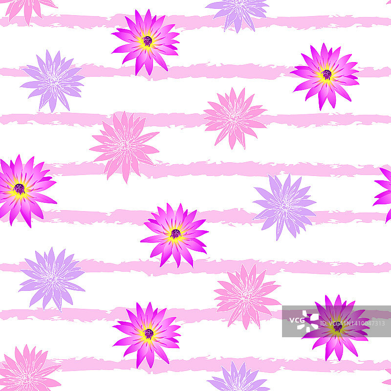 粉红紫色荷花无缝图案。奇异的花卉图案。睡莲花的图案。花的背景。图片素材