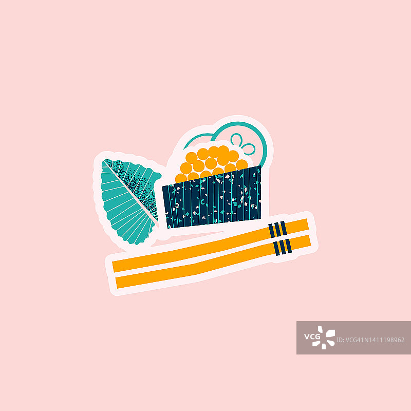 寿司棒糖，筷子，芝麻叶。时尚的亚洲食物插图。向量印刷、设计图片素材