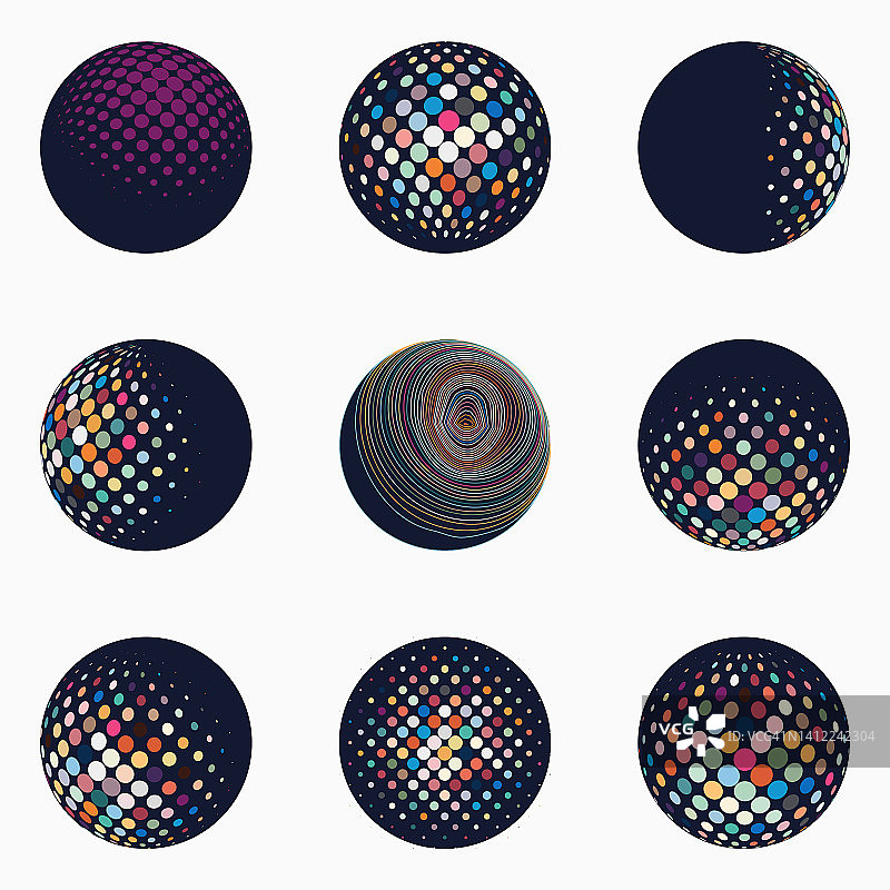 矢量颜色半色调波点球体商业符号集合图片素材
