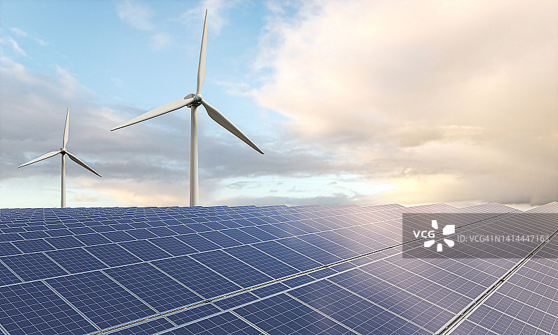 太阳能和风力涡轮机发电厂图片素材
