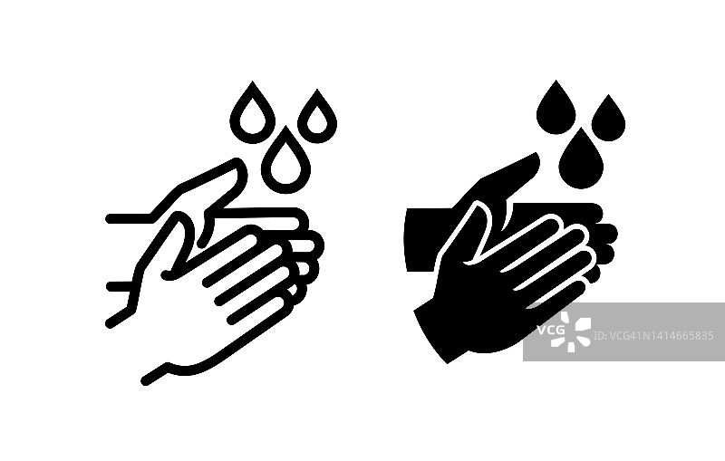 图标用防腐剂处理双手。洗手，象形文字。图片素材
