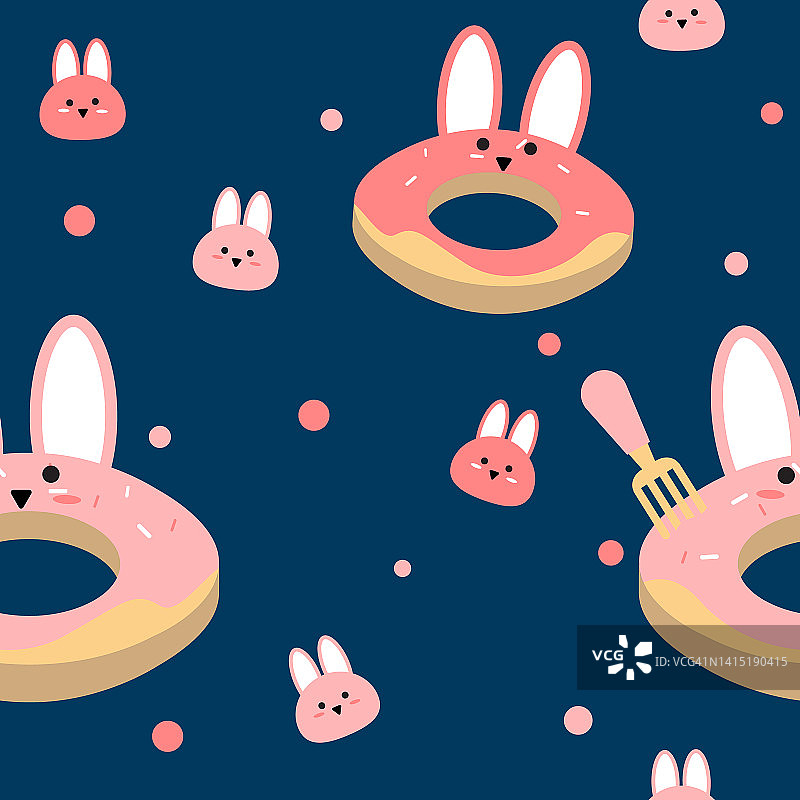 可爱的甜甜圈兔子无缝图案的数字印刷图片素材