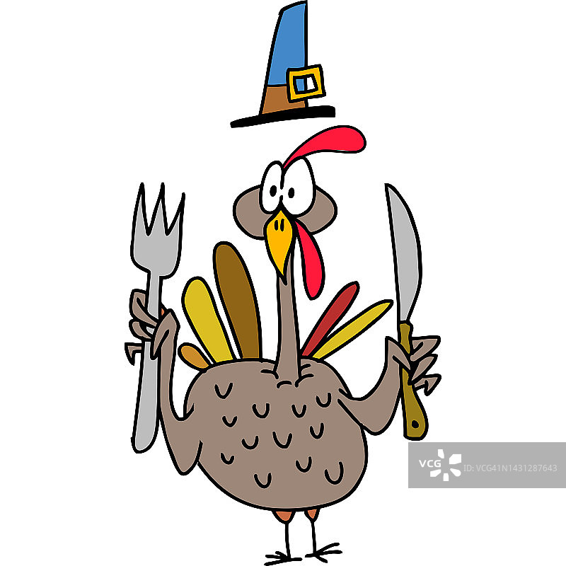 卡通快乐可爱的感恩节火鸡鸟。矢量插图孤立。感恩节设计图片素材