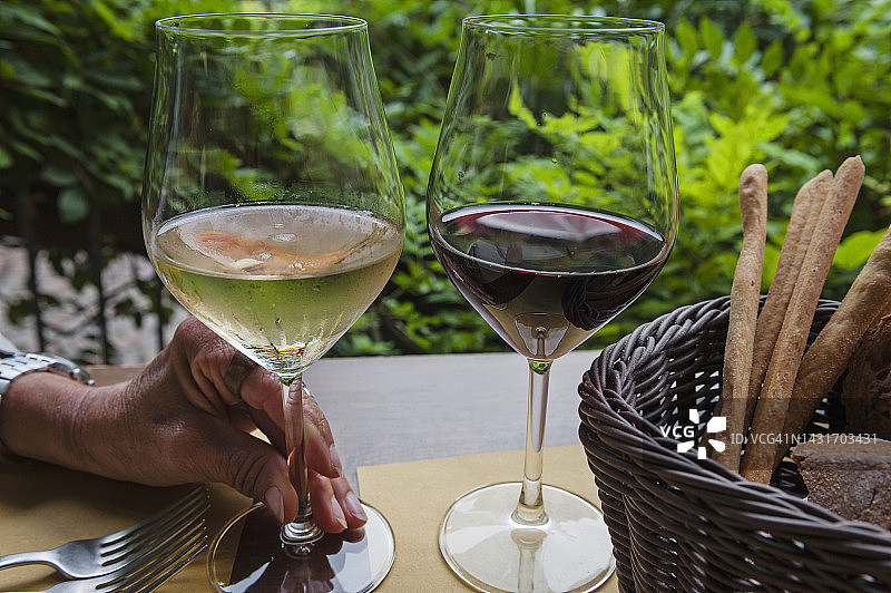供应白葡萄酒和红葡萄酒，朗河葡萄酒区，意大利图片素材