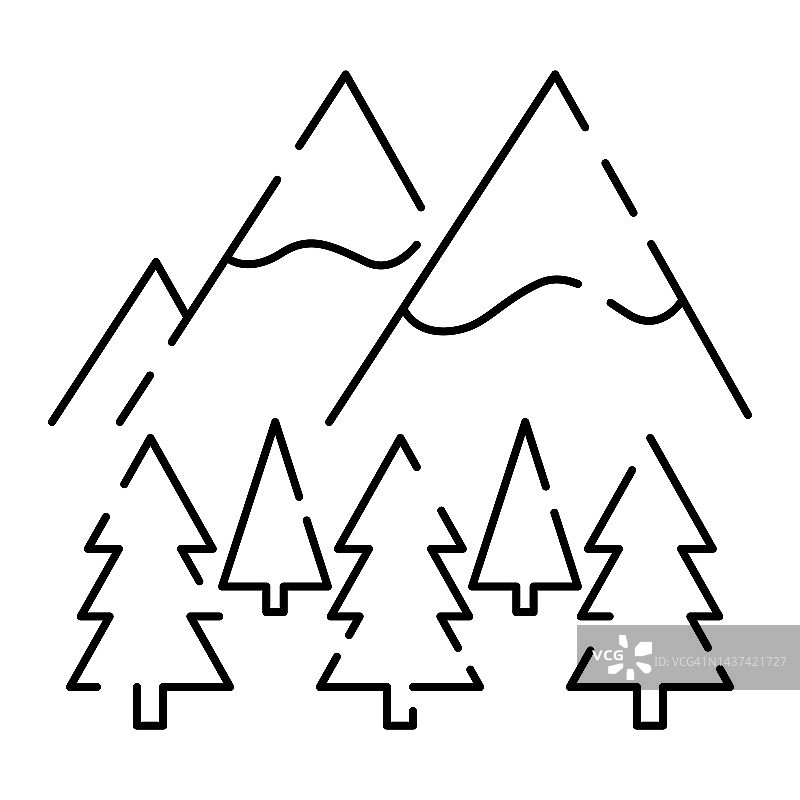 寒假或旅游线路图标。新年假期。圣诞袜，冰球，热可可。你好,冬天的概念。山图片素材