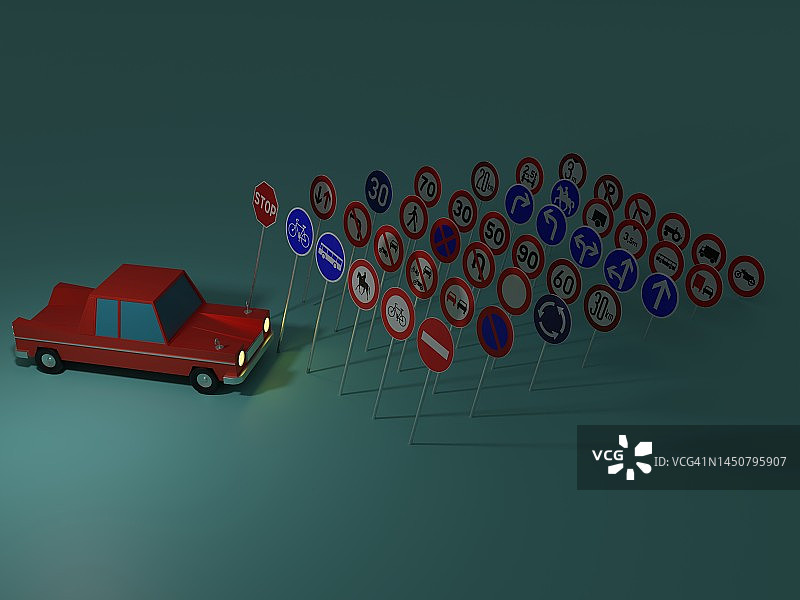 汽车和所有交通标志的概念渲染图片素材