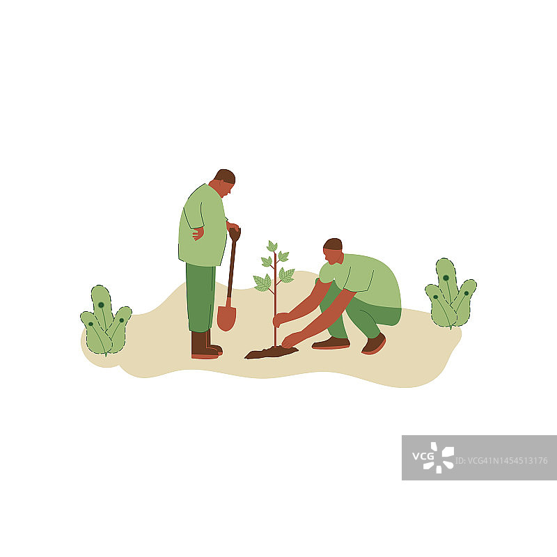 人们植树的矢量插图。拯救地球的理念。生态志愿理念。生态行动主义设计图片素材