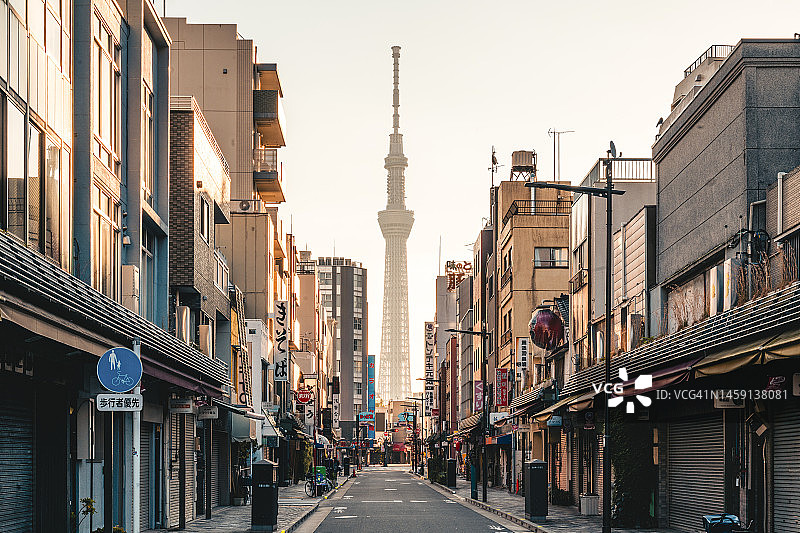 日本东京浅草区的东京天空树塔图片素材