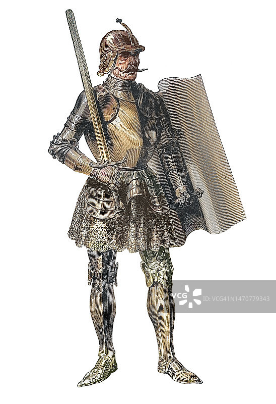 匈牙利王国摄政王(1446-1452)约翰·Hunyadi(1406-1456)的旧雕刻插图，保卫匈牙利免受奥斯曼帝国的企图入侵图片素材