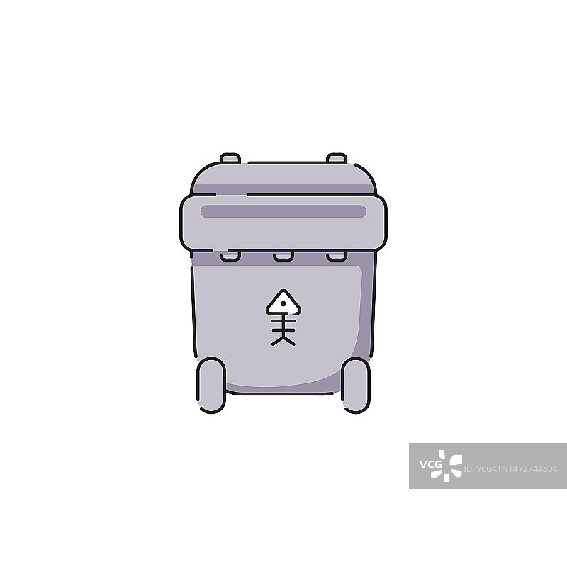 垃圾箱。灰色垃圾桶为有机垃圾矢量隔离说明图标在白色背景。卡通垃圾桶贴纸或标签。图片素材