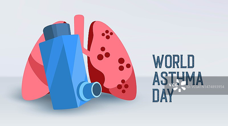 世界哮喘日设计插图。呼吸，肺，肺，肺泡疾病图片素材