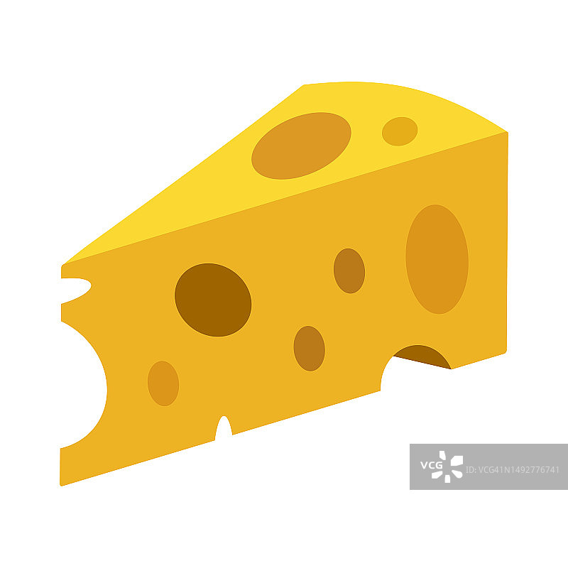 瑞士奶酪插图在平面风格。有洞的三角形奶酪。奶酪图标的设计，食品应用程序和网站。矢量EPS 10图片素材