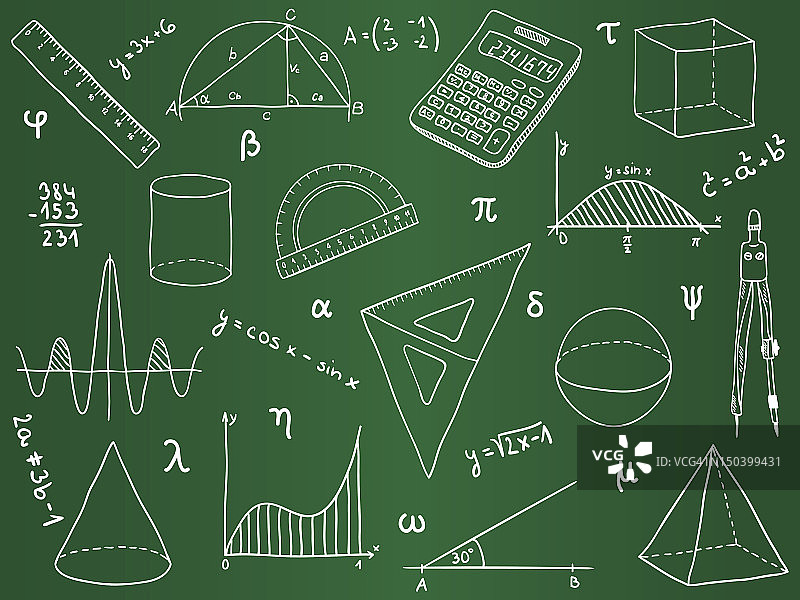 数学-学校用品，几何形状和表达式图片素材