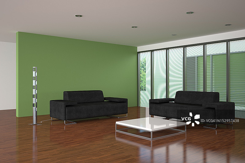 绿色墙壁的现代客厅图片素材